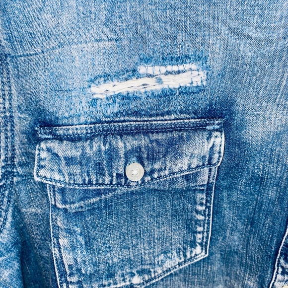 SCOTCH & SODA Ams Blauw Shirt distressed Cotton Denim Style Half-Button sz L - Picture 5 of 11